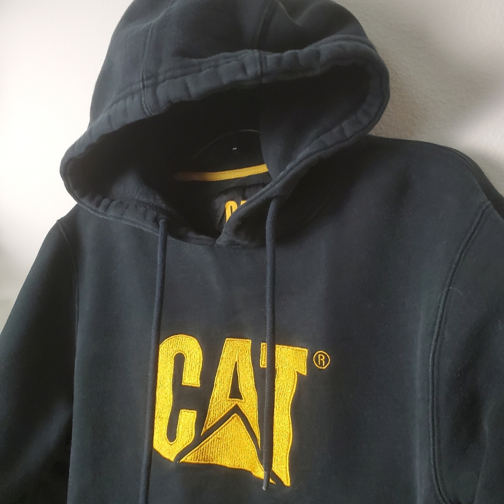 Caterpillar Hoodie Mens M Black Sweatshirt CAT Construction Worker Sweater Y2K - Picture 3 of 11